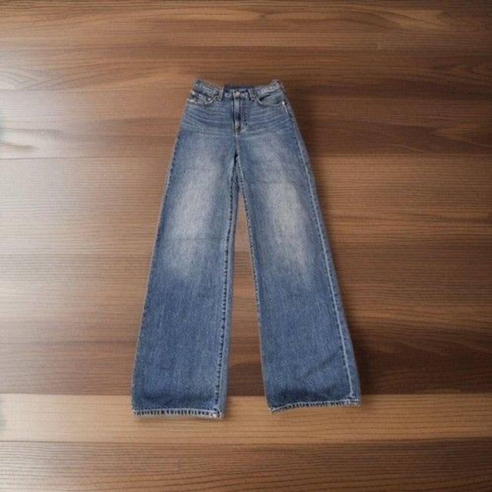 Levi's Premium Ribcage Wide Leg Jeans Counting Bills Blue Denim W25 L34